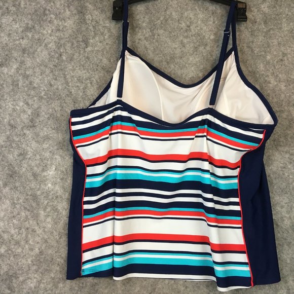 Athletech Tankini Top 26 Red White Blue Striped Square Neck Colorblock Slimming - Picture 10 of 11
